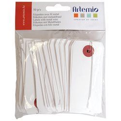 50 ETIQUETTES  BLANCHES FIL METAL 9X4CM