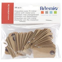50 ETIQUETTES KRAFT FIL METAL 2*4CM