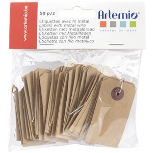 50 ETIQUETTES KRAFT FIL METAL 3X5.5CM