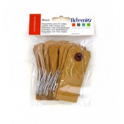 50 ETIQUETTES KRAFT FIL METAL 9X4CM