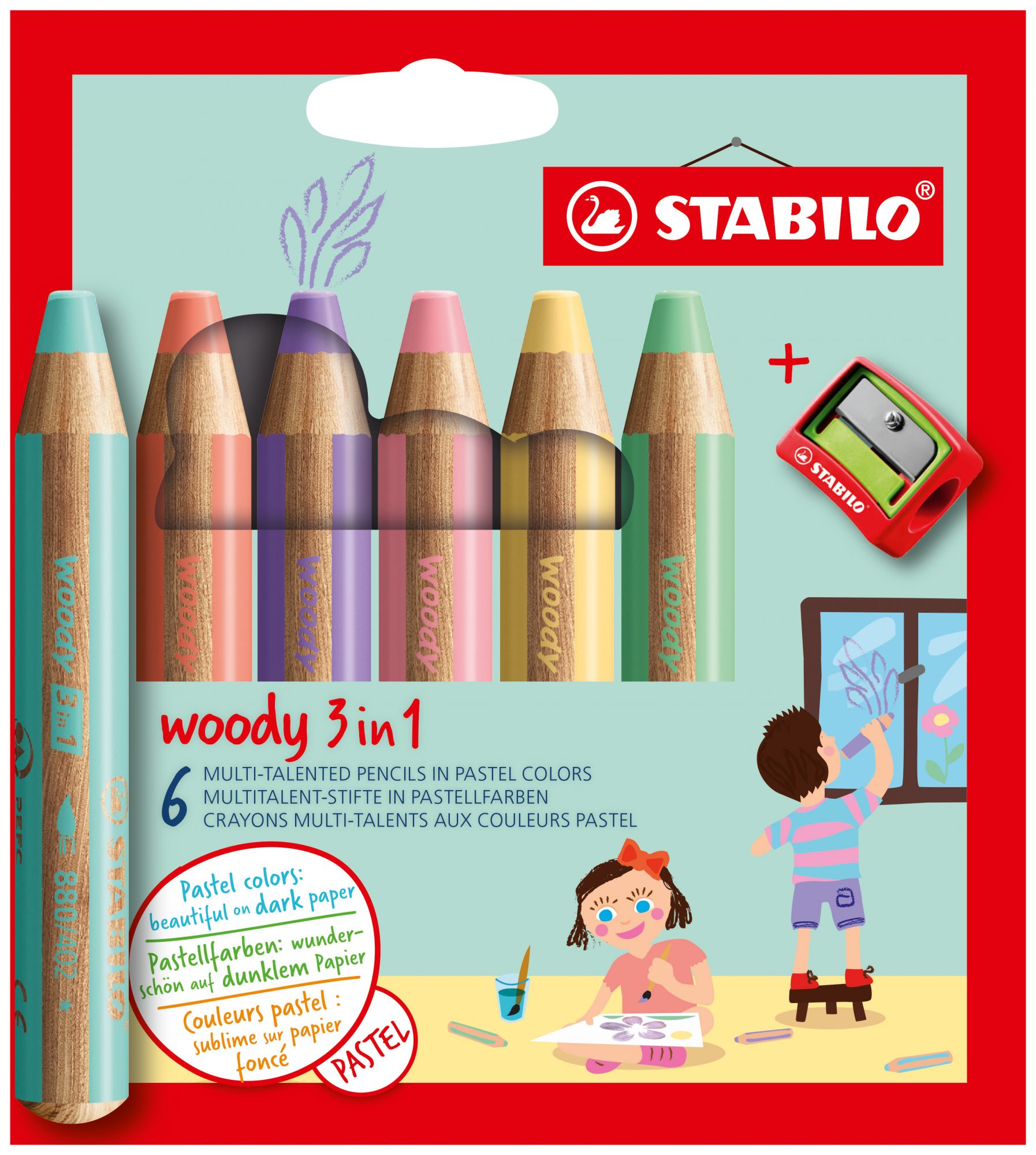 6 CRAYONS WOODY PASTEL + 1 TAILLE CRAYON