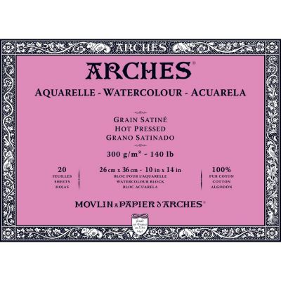 BLOC AQUARELLE 26X36CM ARCHES GRAIN SATINE 300GRS 20 FEUILLES