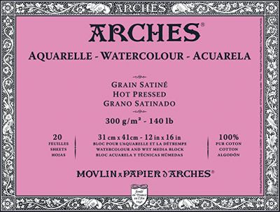 BLOC AQUARELLE 31X41CM ARCHES GRAIN SATINE 300GRS 20 FEUILLES