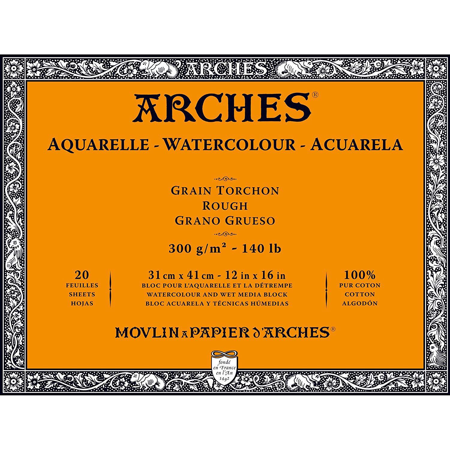 🎨 🖌 ARCHES Aquarelle Bloc 12 Feuilles Engomado 1 Côté