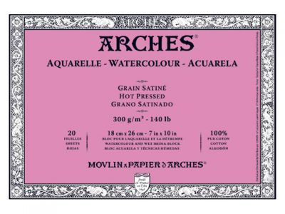 BLOC AQUARELLE ARCHES 18X26CM GRAIN SATINE 300GRS 20 FEUILLES