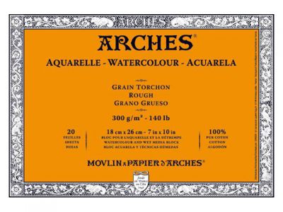 BLOC AQUARELLE ARCHES 18X26CM GRAIN TORCHON 300GRS 20 FEUILLES