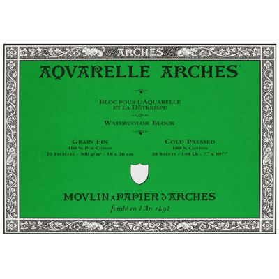 BLOC AQUARELLE ARCHES 23X31CM GRAIN FIN 300GRS 20 FEUILLES
