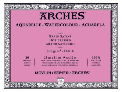BLOC AQUARELLE ARCHES 23X31CM GRAIN SATINE 300GRS 20 FEUILLES