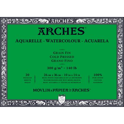 BLOC AQUARELLE ARCHES GRAIN FIN 300GRS 26x36CM 20 FEUILLES