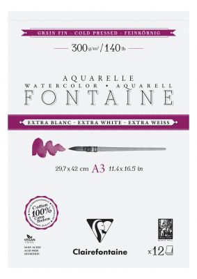BLOC AQUARELLE FONTAINE 100% COTON EXTRA BLANC FIN A3 12F 300G