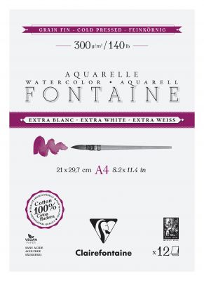 BLOC AQUARELLE FONTAINE 100% COTON EXTRA BLANC FIN A4 12F 300G