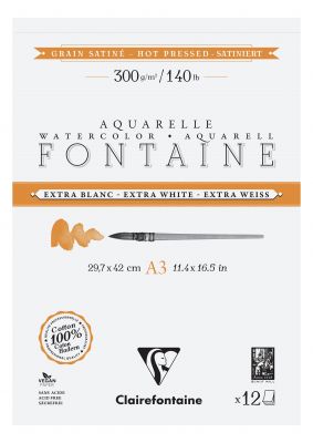 BLOC AQUARELLE FONTAINE 100% COTON EXTRA BLANC SATIN� A3 12F 300G