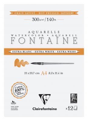 BLOC AQUARELLE FONTAINE 100% COTON EXTRA BLANC SATIN� A4 12F 300G
