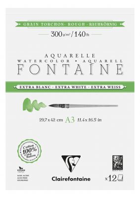 BLOC AQUARELLE FONTAINE 100% COTON EXTRA BLANC TORCHON A3 12F 300G