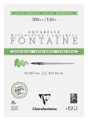 BLOC AQUARELLE FONTAINE 100% COTON EXTRA BLANC TORCHON A4 12F 300G