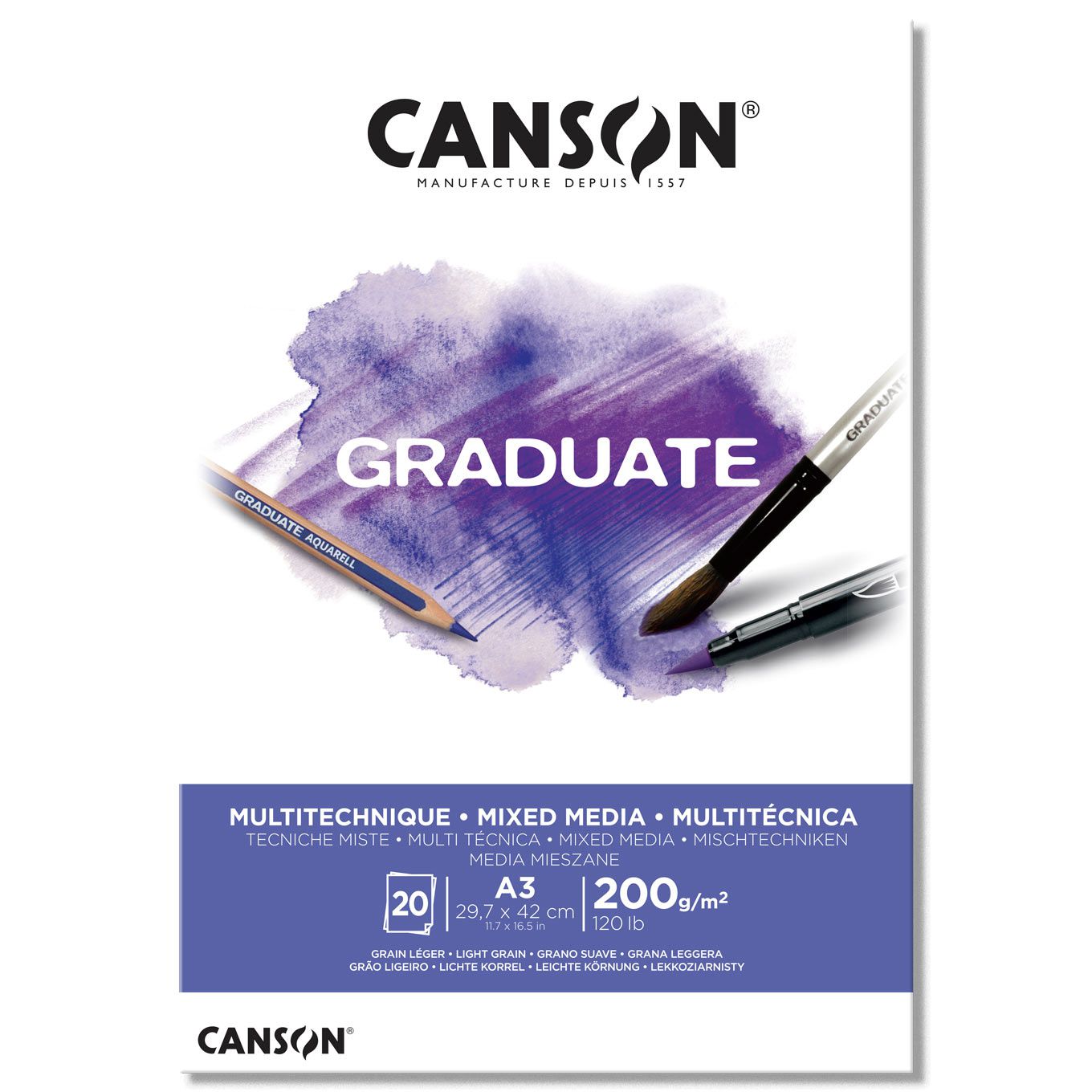 CANSON Bloc dessin blanc Graduate 30 feuilles 160g A3 - BCD