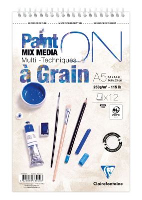  BLOC PAINT\'ON CLAIREFONTAINE 12FEUILLES SPIRALE 250G A GRAIN