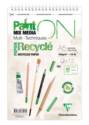  BLOC PAINT\'ON CLAIREFONTAINE 12FEUILLES SPIRALE 250G RECYCL�