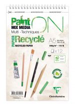  BLOC PAINT\'ON CLAIREFONTAINE 12FEUILLES SPIRALE 250G RECYCL&Eacute;