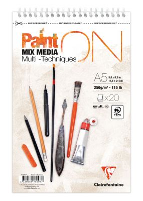  BLOC PAINT\'ON CLAIREFONTAINE 20FEUILLES SPIRALE 250G BLANC 