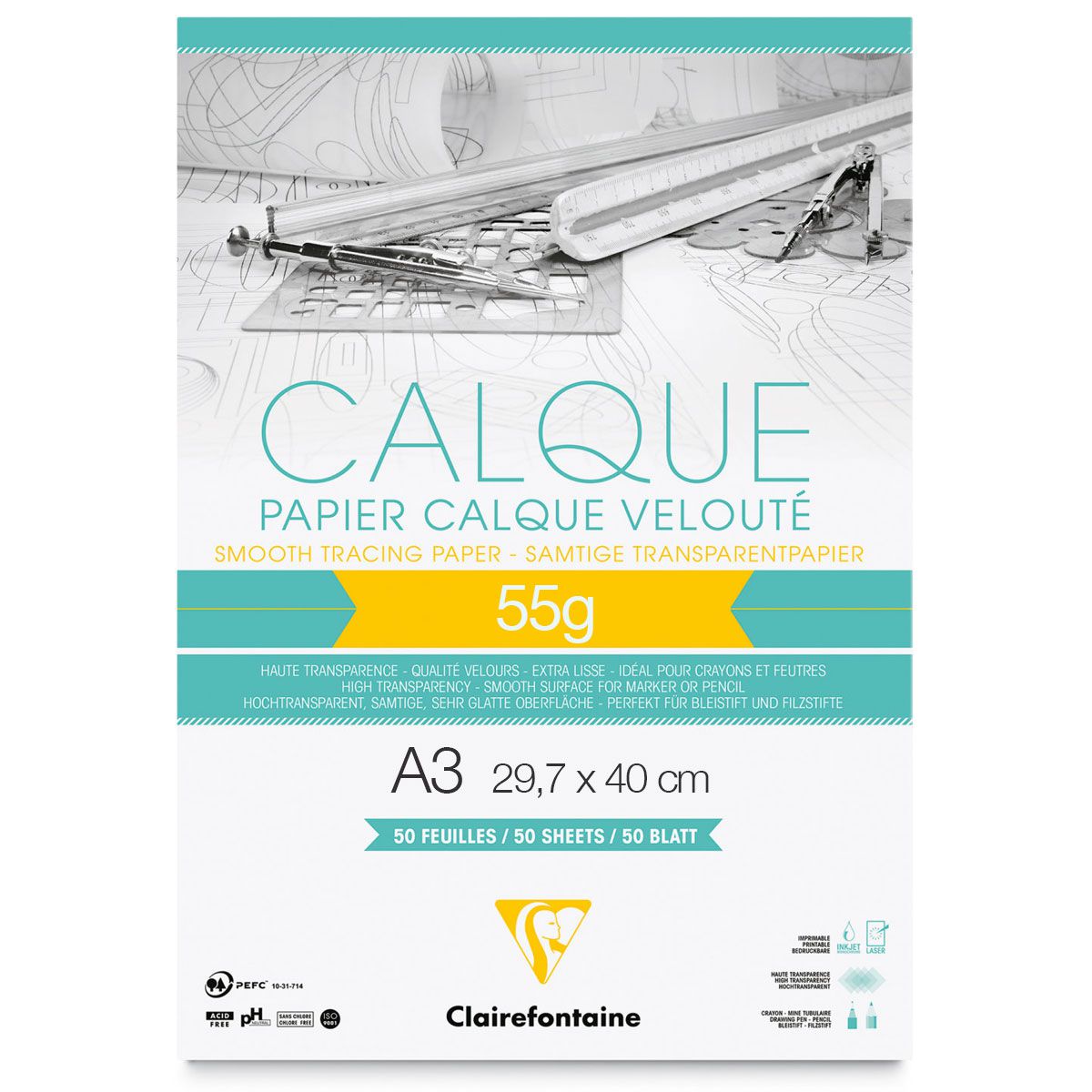 BLOC PAPIER CALQUE VELOUTE A3 55GR 50FEUILLES