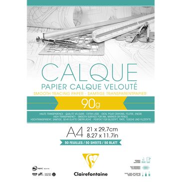 BLOC PAPIER CALQUE VELOUTE CLAIREFONTAINE A4 90GR 50FEUILLES
