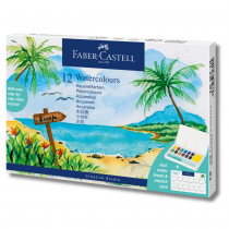 BOITE 12 DEMI-GODETS D\'AQUARELLE FABER-CASTELL + 1 PINCEAU