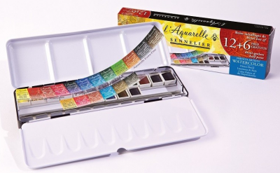 BOITE AQUARELLE 12+6 1/2 GODETS GRATUITS SENNELIER