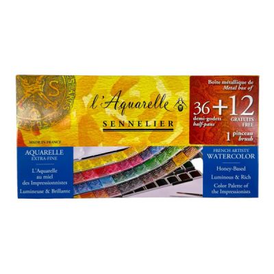 BOITE AQUARELLE EXTRA FINE 36+12 1/2 GODETS GRATUITS SENNELIER