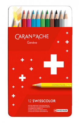 BOITE DE 12 CRAYONS PERMANENTS SWISSCOLOR CARAN D\'ACHE