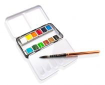 BOITE M&Eacute;TAL 12 DEMI-GODETS AQUARELLE EXTRA-FINE SENNELIER + 1 PINCEAU -S&Eacute;LECTION BARNABA SALVADOR