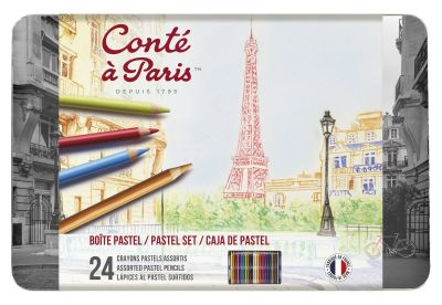 BO�TE M�TAL 24 CRAYONS PASTEL CONTE ASSORTIS