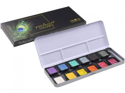 BOITE METAL AQUARELLE FINETEC 12 GODETS NACREES RAINBOW