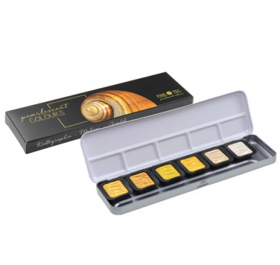 BOITE METAL AQUARELLE FINETEC 6 GODETS NACREES CLASSIQUES