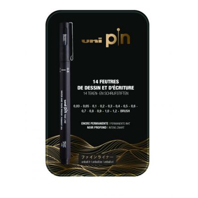 BOITE METAL DE 14 FEUTRES CALIBRES UNI PIN