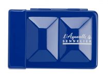 BOITE METAL EMAILLE BLEU AVEC RESERVE D\'EAU 8 1/2 godets AQUARELLE EXTRA FINE SENNELIER + CADEAUX