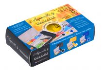 BOITE METAL EMAILLE JAUNE AVEC RESERVE D\'EAU 8 1/2 godets AQUARELLE EXTRA FINE SENNELIER + CADEAUX