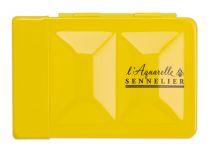 BOITE METAL EMAILLE JAUNE AVEC RESERVE D\'EAU 8 1/2 godets AQUARELLE EXTRA FINE SENNELIER + CADEAUX