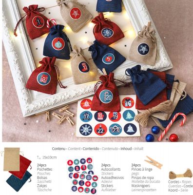 CALENDRIER DE L\'AVENT SACHETS EN JUTE COLOR�