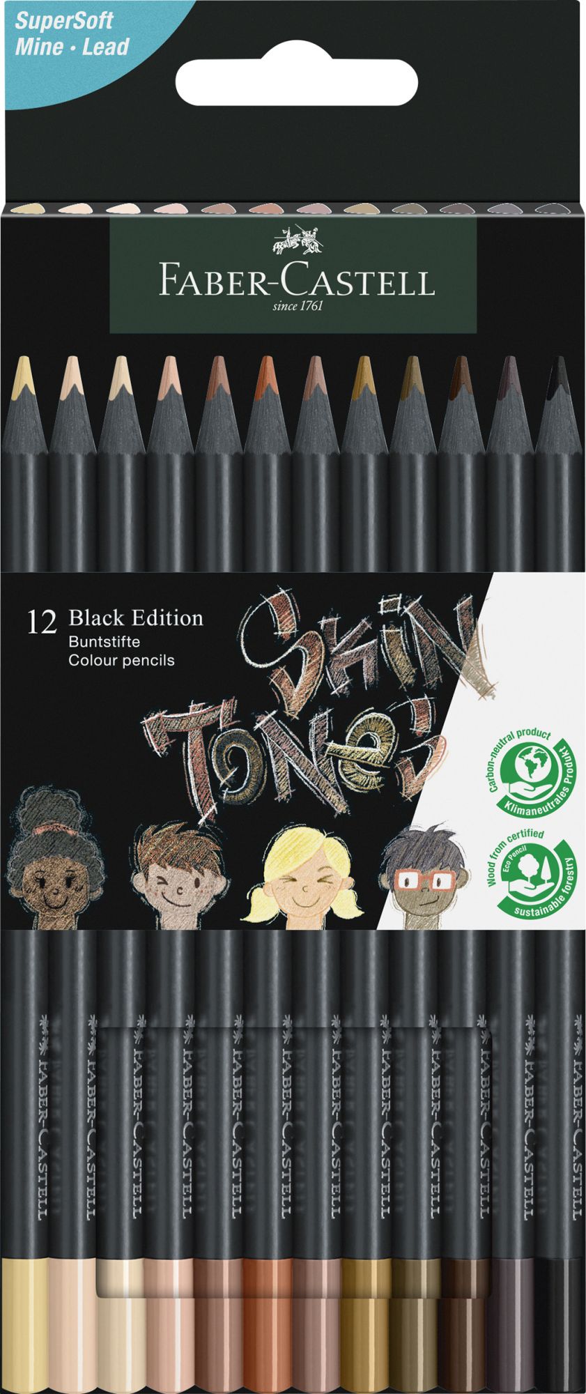 CRAYONS COULEURS BLACK EDITION X 12 COULEURS PEAU FABER CASTELL