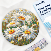 DIAMOND PAINTING SUR DISQUE EN BOIS 30CM MARGUERITES