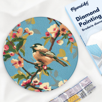 DIAMOND PAINTING SUR DISQUE EN BOIS 30CM OISEAU SUR BRANCHE