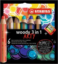 Etui carton 6 crayons multi-talents STABILO woody 3in1 ARTY + 1 taille-crayon  