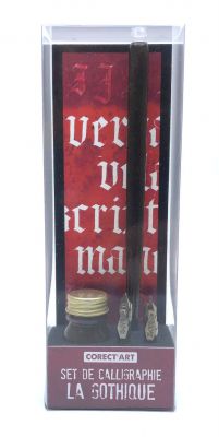 Etui encre, porte-plume et 4 plumes - gothique 