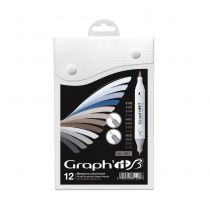 GRAPH\'IT BRUSH SET 12 MARQUEURS MIX GREY