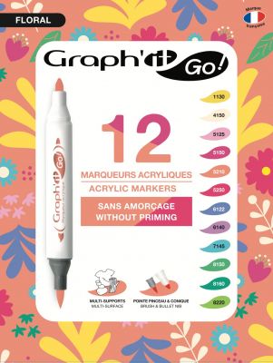GRAPH\'IT GO SET 12 MARQUEURS ACRYLIQUE FLORAL