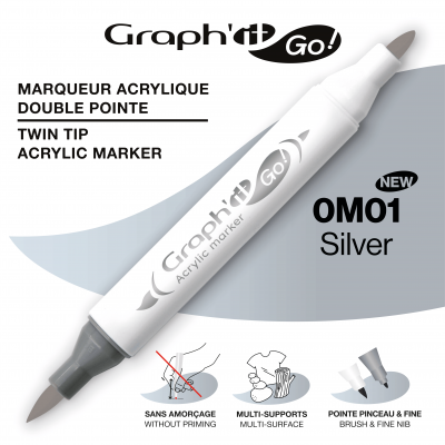 MARQUEUR ACRYLIQUE DOUBLE POINTE GRAPH\'IT GO - 0M01 - SILVER