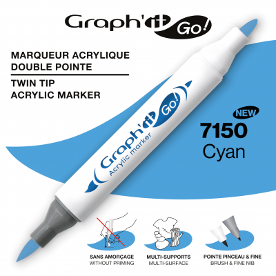 MARQUEUR ACRYLIQUE DOUBLE POINTE GRAPH\'IT GO - 7150 - CYAN