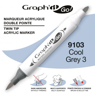 MARQUEUR ACRYLIQUE DOUBLE POINTE GRAPH\'IT GO - 9103 - COOL GREY 3