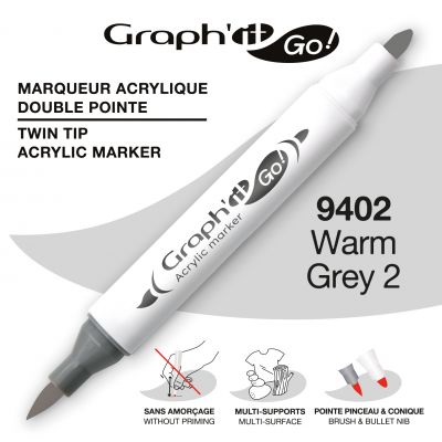 MARQUEUR ACRYLIQUE DOUBLE POINTE GRAPH\'IT GO - 9402 - WARM GREY 2